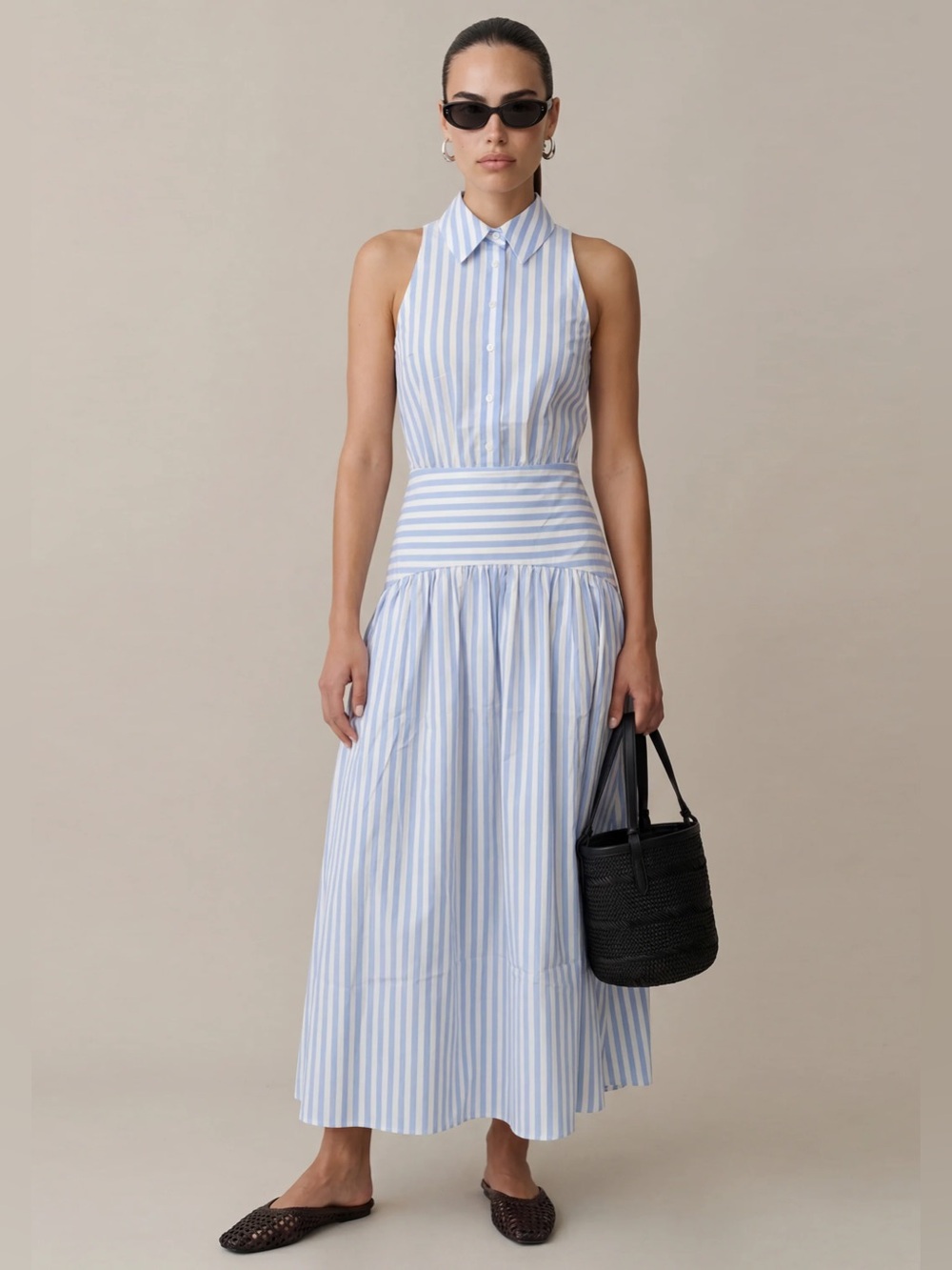 o.p.t Blyss Dress Light Blue Striped Collar Button Front Maxi Dress Few Moda 4